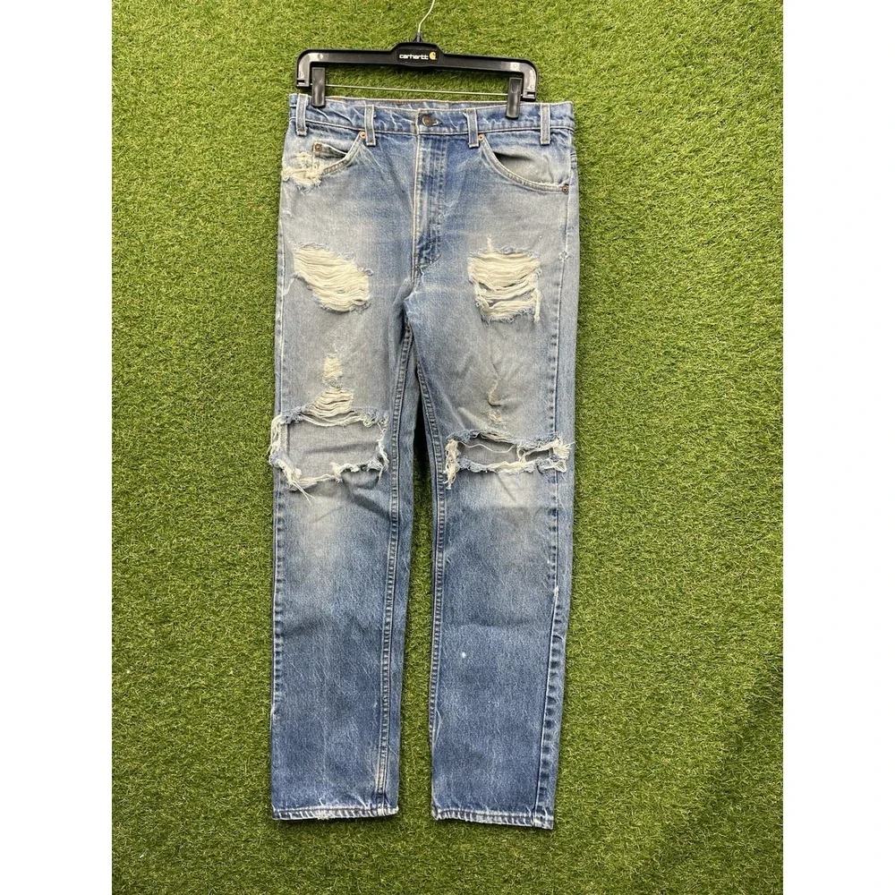 Vintage Levis 575 Jeans Mens 34x32 Distressed Faded Medium Wash Denim Workwear